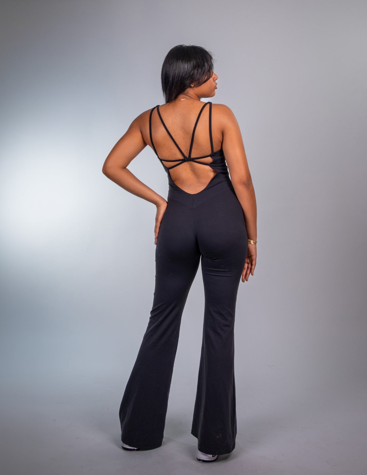 chic black strappy jumpsuit