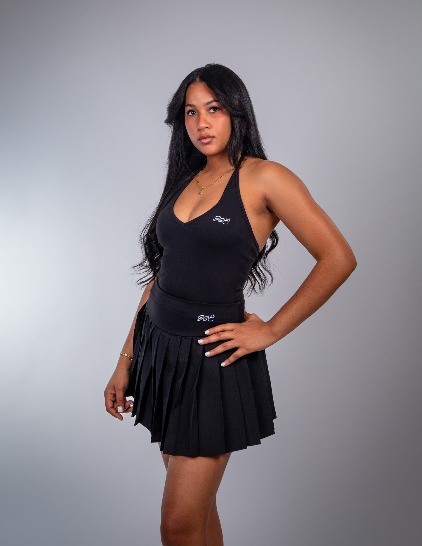 chic black skirt set