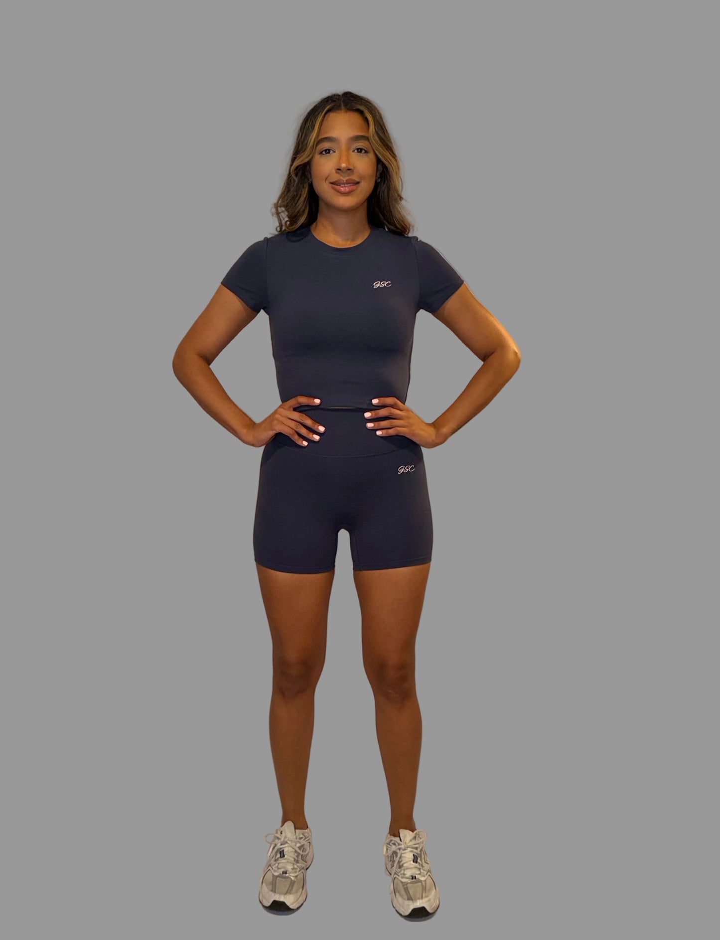 basic navy short sleeve set